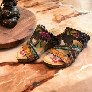 NWOT SPRING STEP L’ARTISTE Comfort Wedge Floral Size 6 Genuine Leather